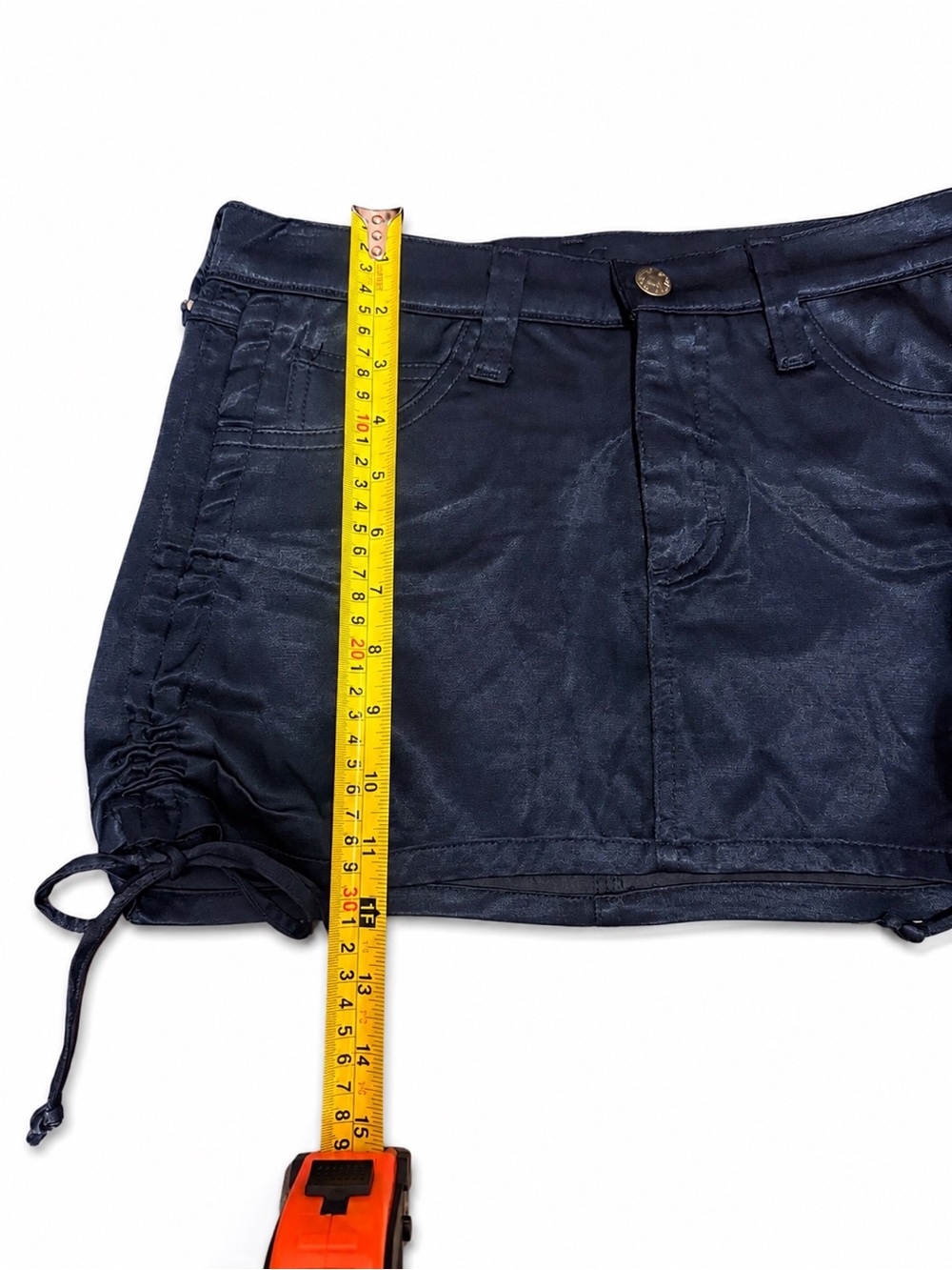 Frankie B Y2K Navy Rutched Side Tie Mini Skirt Low Rise Stretch Utility Skirt - Picture 3 of 7